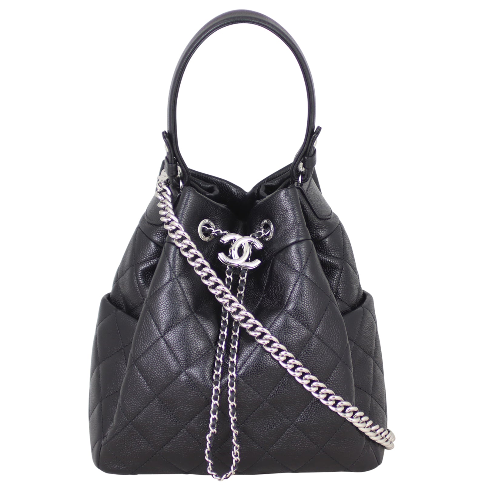 Chanel Black Quilted Leather Bucket Bag Vintage CHANEL 24k Gold Black Lambskin Leather Quilted  main image 4
