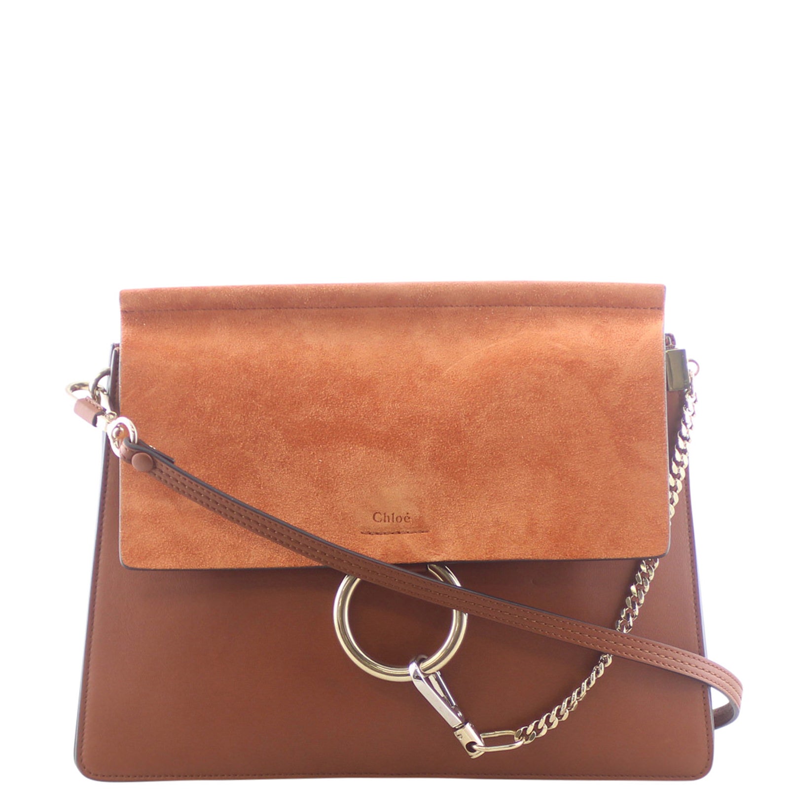 chloe faye small tobacco Suede Leather Shoulder Bag Brown Featuring a square body Chlo Faye Shoulder Bag 