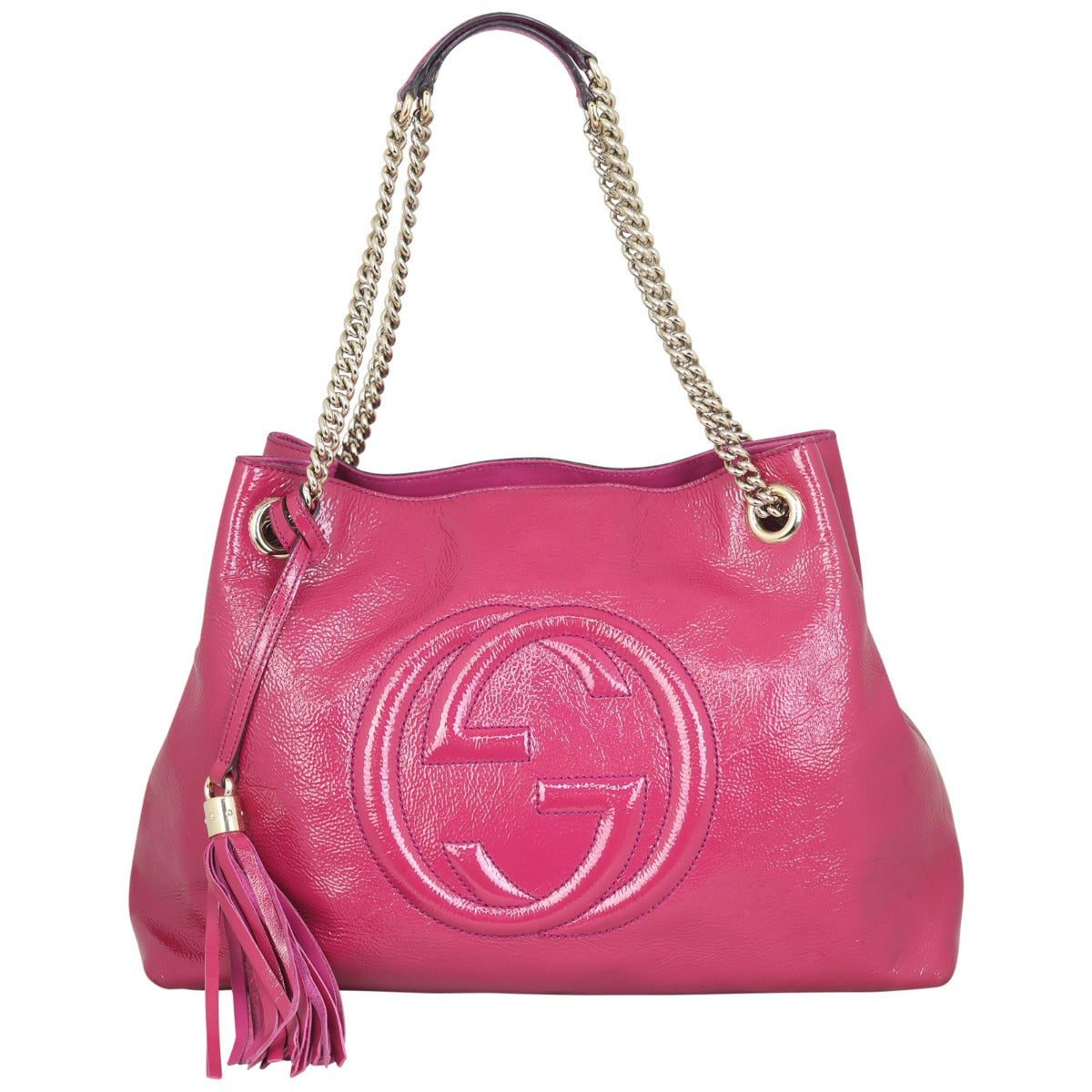 Gucci Soho Chain Shoulder Bag Medium Patent Front
