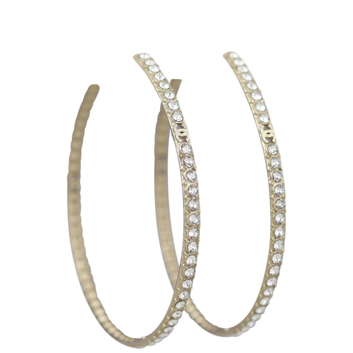 Chanel CC Crystal Hoop Earrings Front