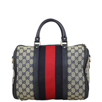 Gucci Blue Vintage Web Original GG Boston Bag Medium Front