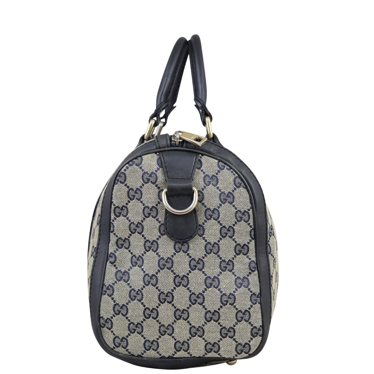Gucci Blue Vintage Web Original GG Boston Bag Medium Side
