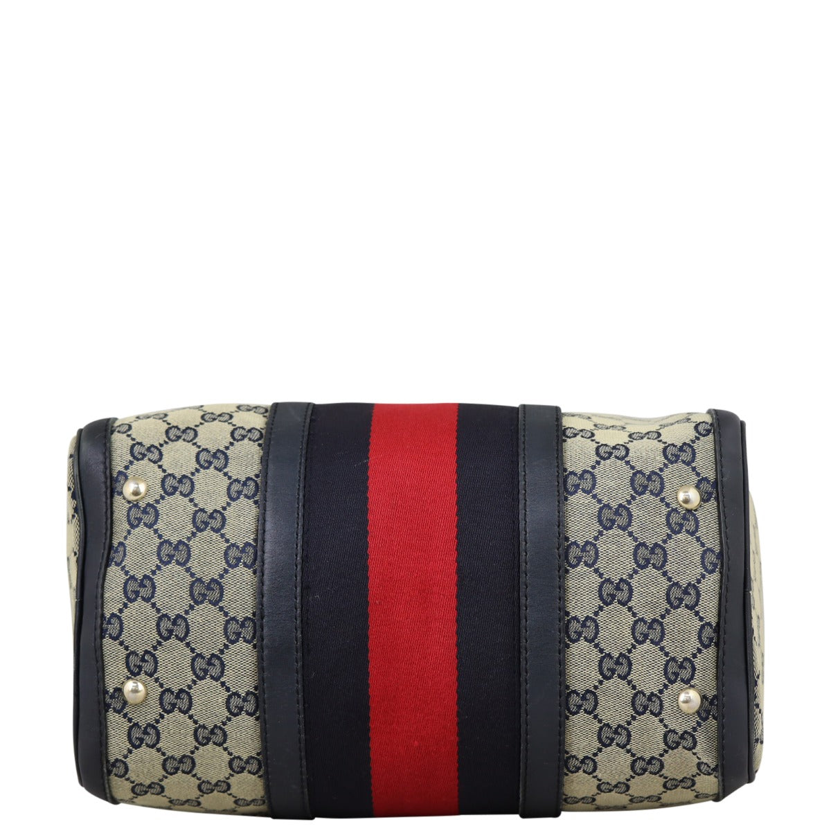 Gucci Blue Vintage Web Original GG Boston Bag Medium Base
