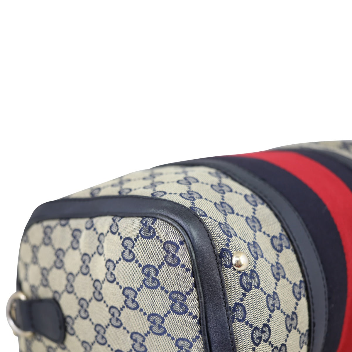 Gucci Blue Vintage Web Original GG Boston Bag Medium Corner
