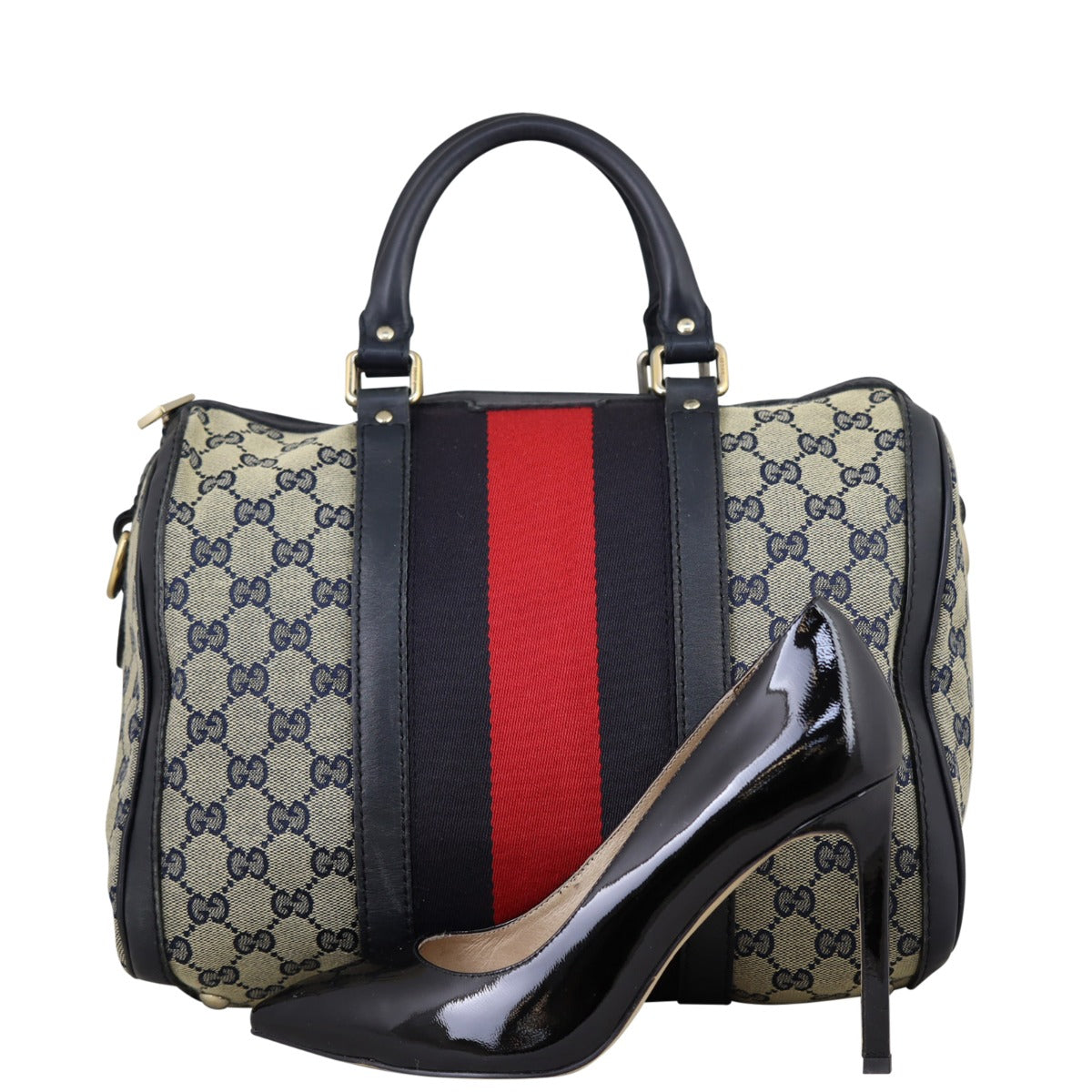 Gucci Blue Vintage Web Original GG Boston Bag Medium Shoe
