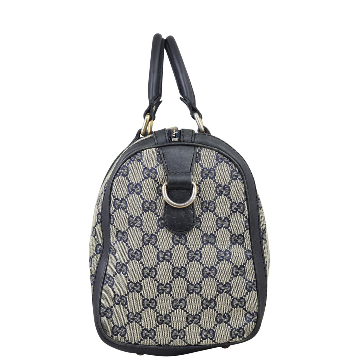 Gucci Blue Vintage Web Original GG Boston Bag Medium Side
