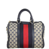 Gucci Blue Vintage Web Original GG Boston Bag Medium Front