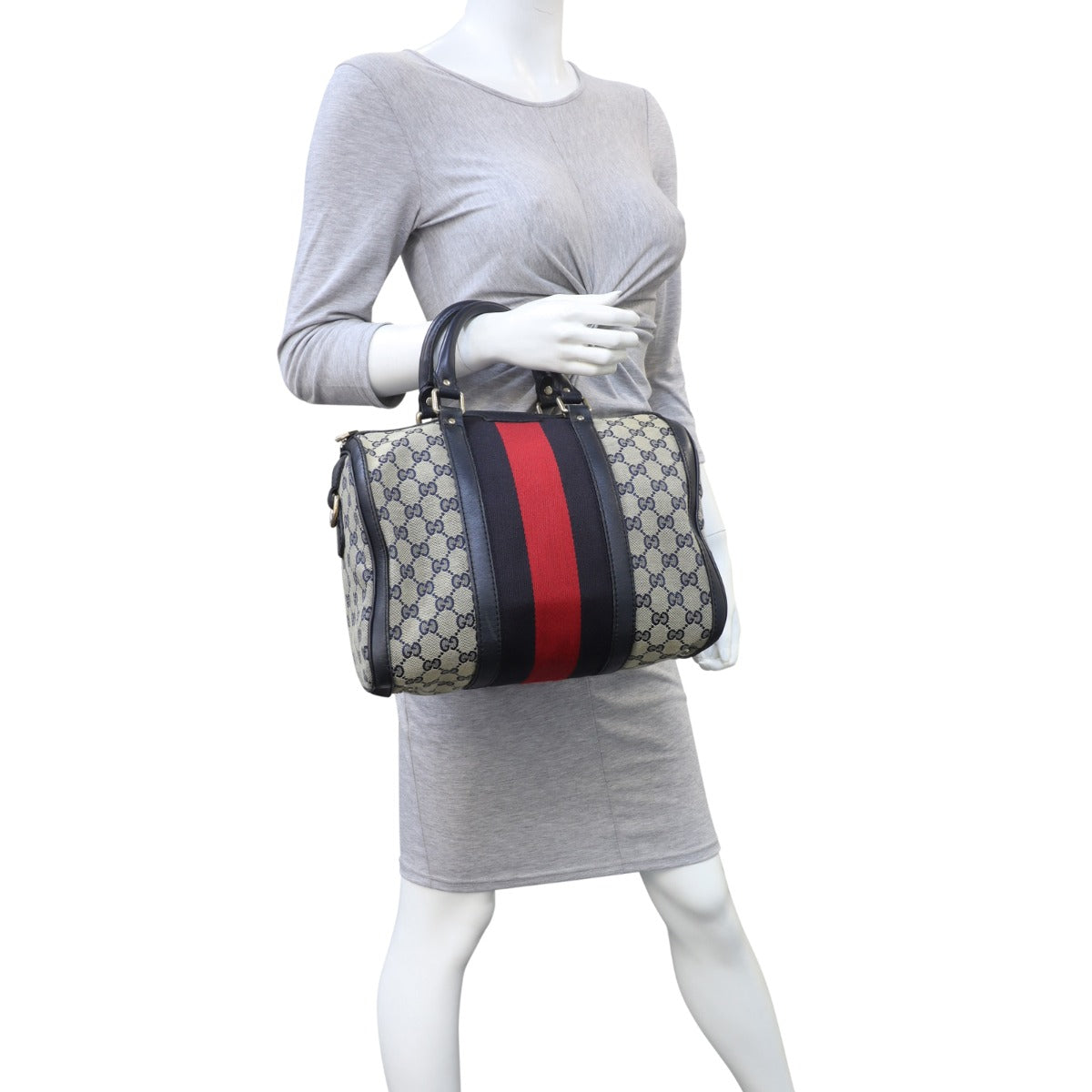 Gucci Blue Vintage Web Original GG Boston Bag Medium