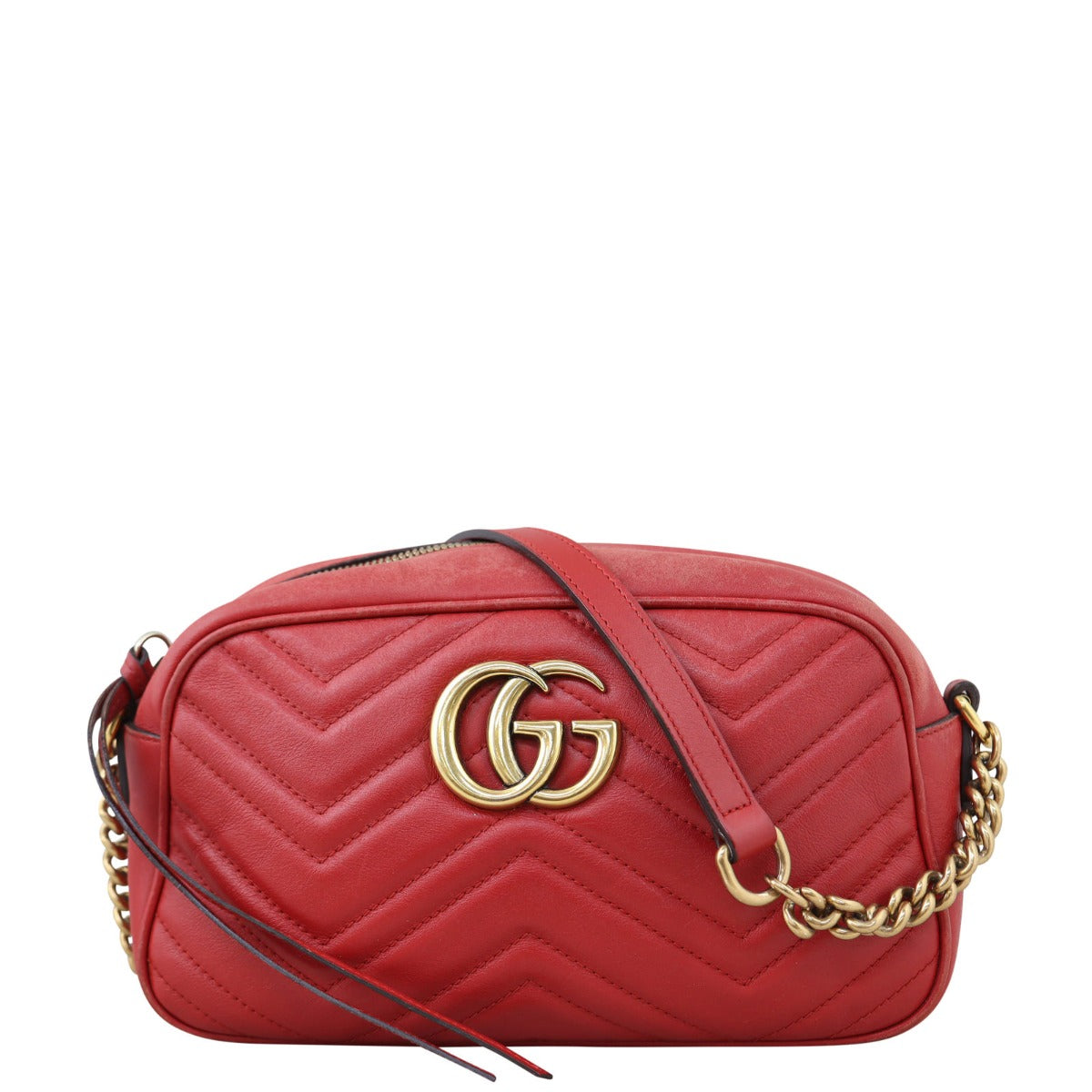 Gucci GG Marmont Small Camera Bag Front with strap
