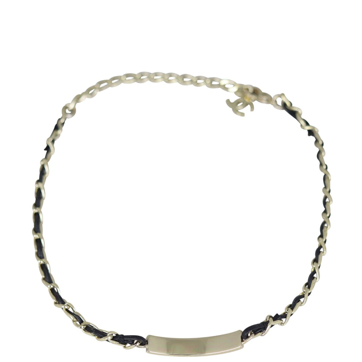 Chanel Logo Leather Choker Necklace Back