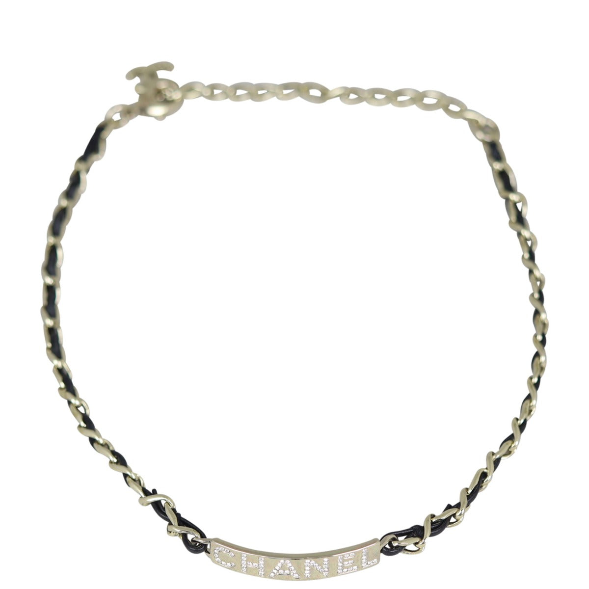 Chanel Logo Leather Choker Necklace Front