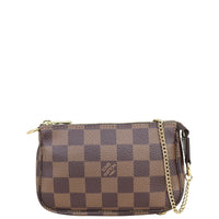 Louis Vuitton Mini Pochette Accessoires Damier Ebene Front with Strap