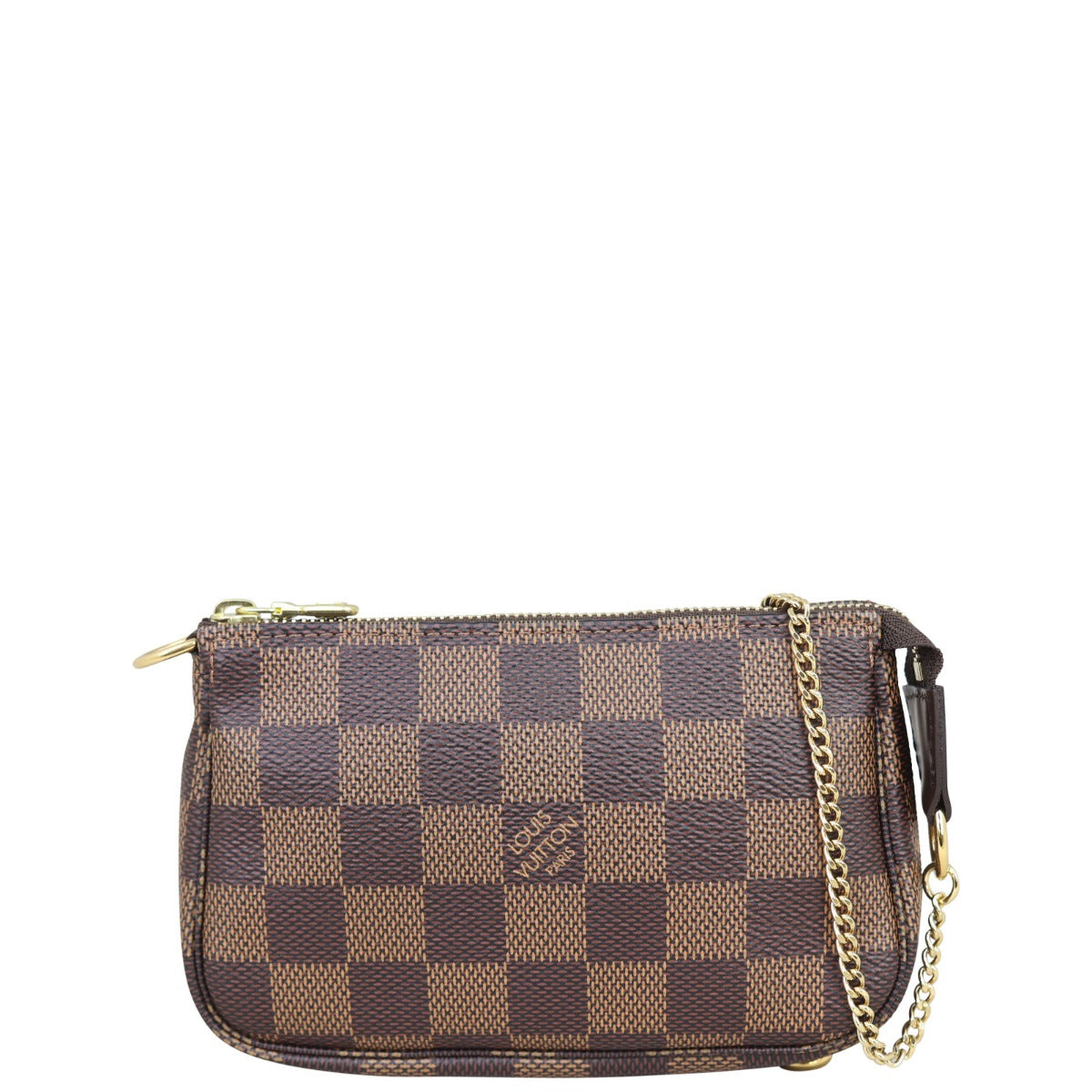 Louis Vuitton Mini Pochette Accessoires Damier Ebene Front with Strap
