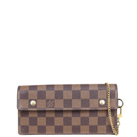Louis Vuitton Portefeuille Accordion Long Chain Wallet Damier Ebene Front with Strap