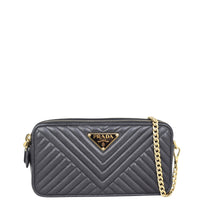 Prada Diagramme Nappa Mini Chain Shoulder Bag Front with Strap
