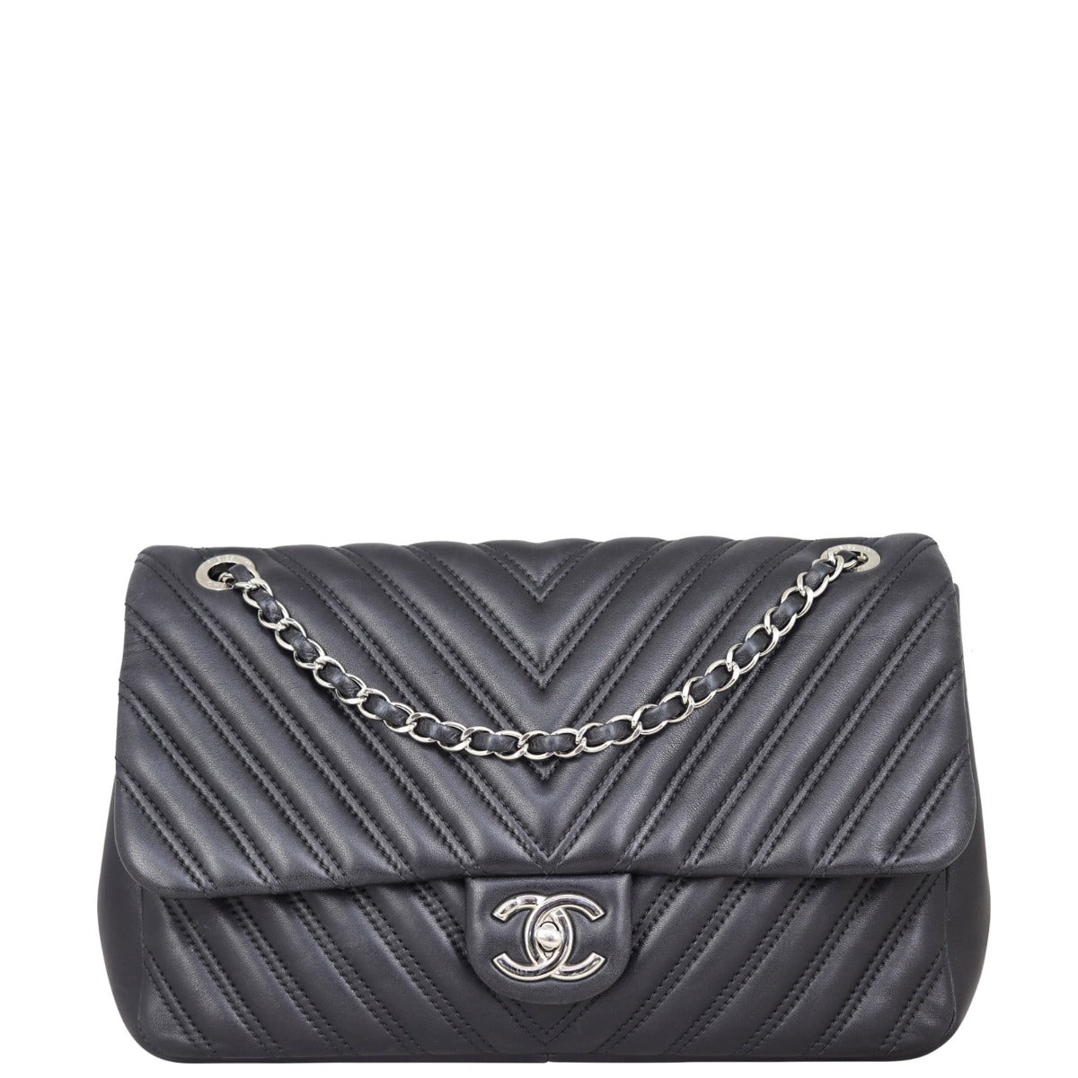 Chanel Chevron Double Stitch Single Flap Jumbo Front with Strap