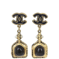 Chanel CC Enamel Drop Earrings Front