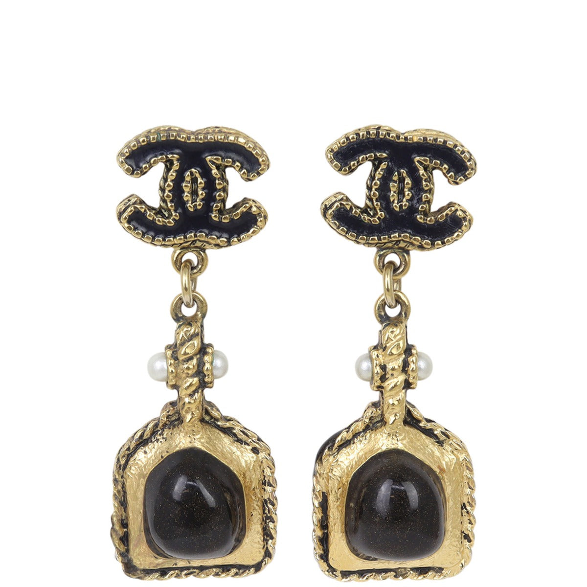 Chanel CC Enamel Drop Earrings Front