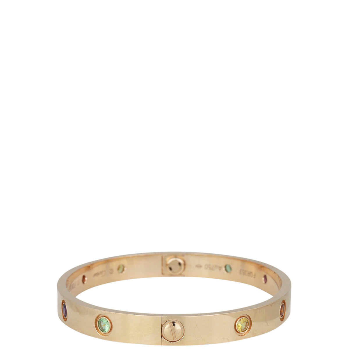 Cartier Love Bracelet 18k Rose Gold Sapphire Garnet and Amethyst Side