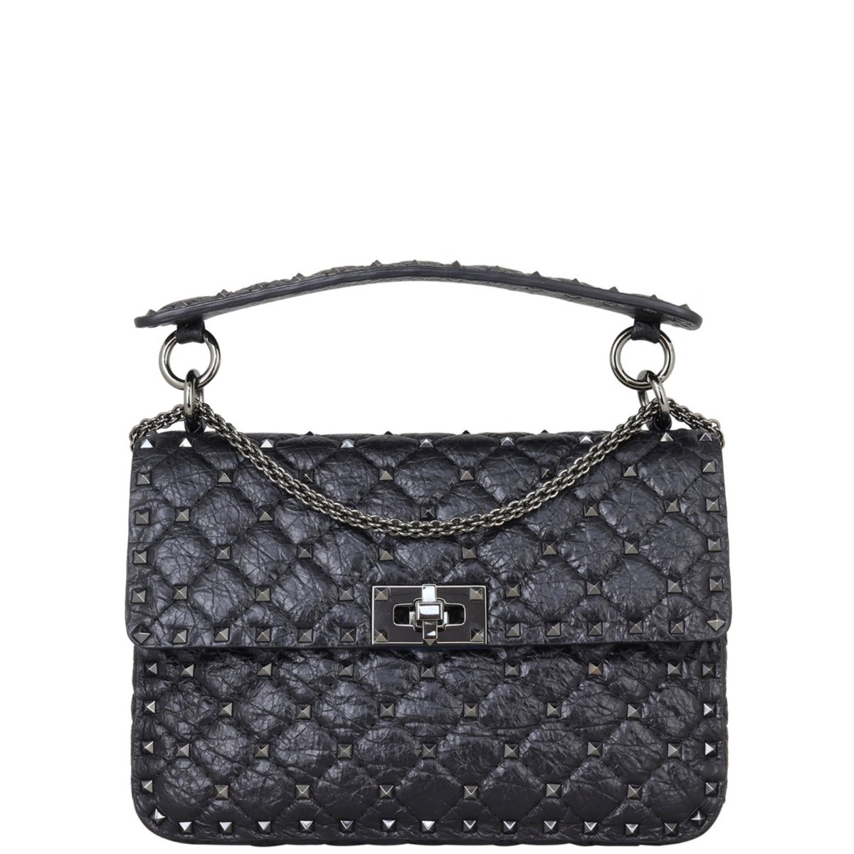 Valentino Rockstud Spike Medium Shoulder Bag Front with Strap