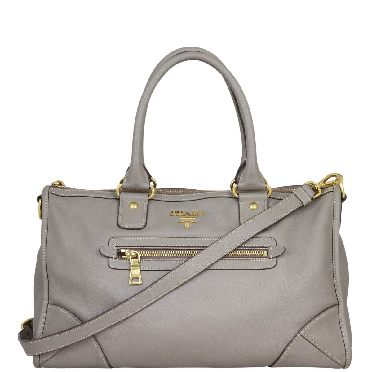 Prada Vitello Daino Satchel Front with Strap