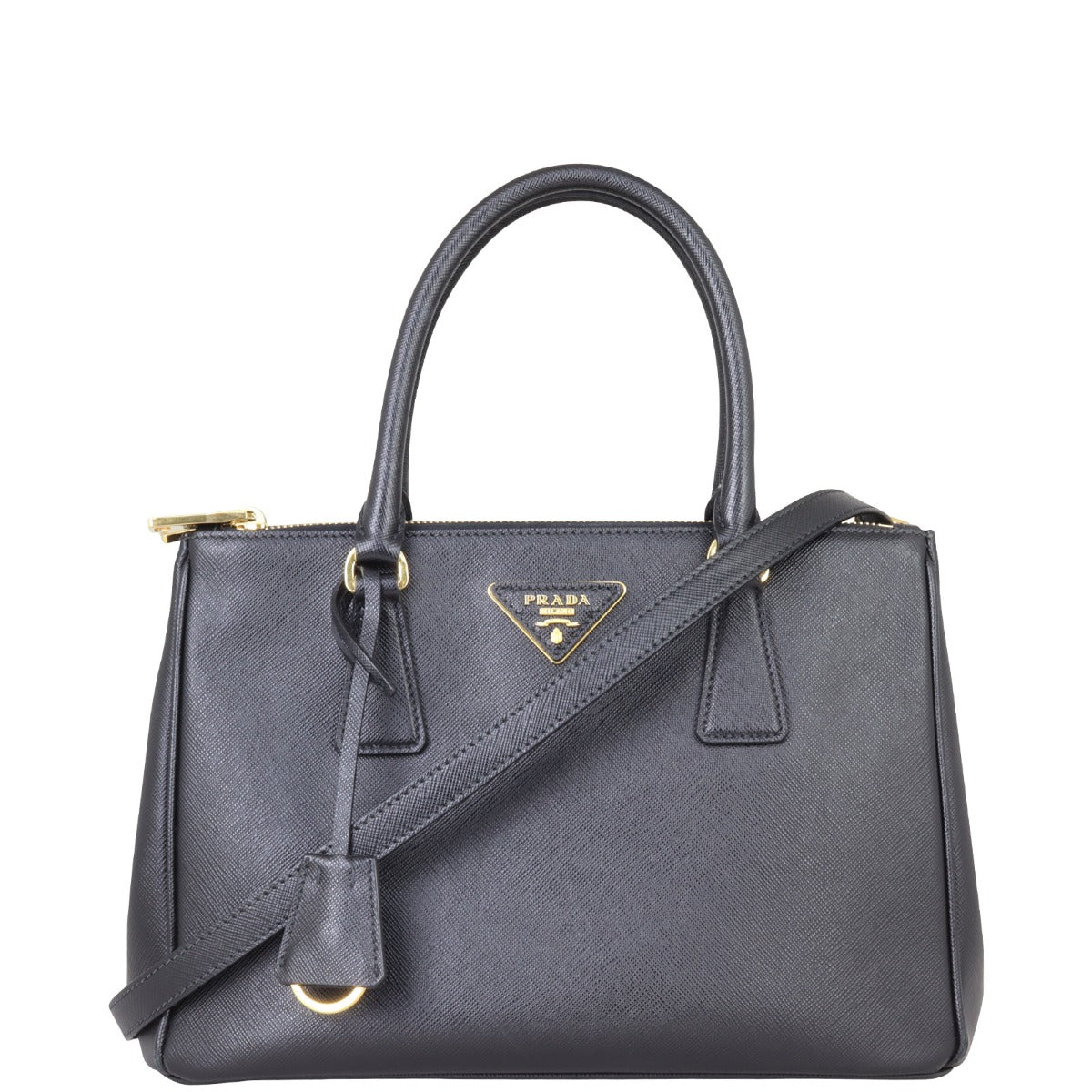 Prada Saffiano Lux Galleria Double Zip Tote Small Front with Strap