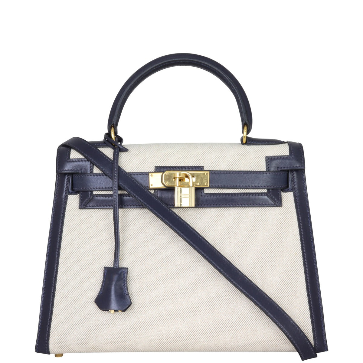 Hermes Kelly 28 Sellier Toile and Box Front with Strap