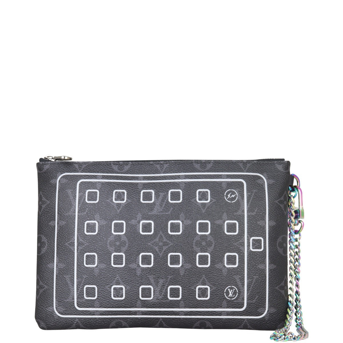 Louis Vuitton x Fragment iPad Pouch Monogram Eclipse Front with strap