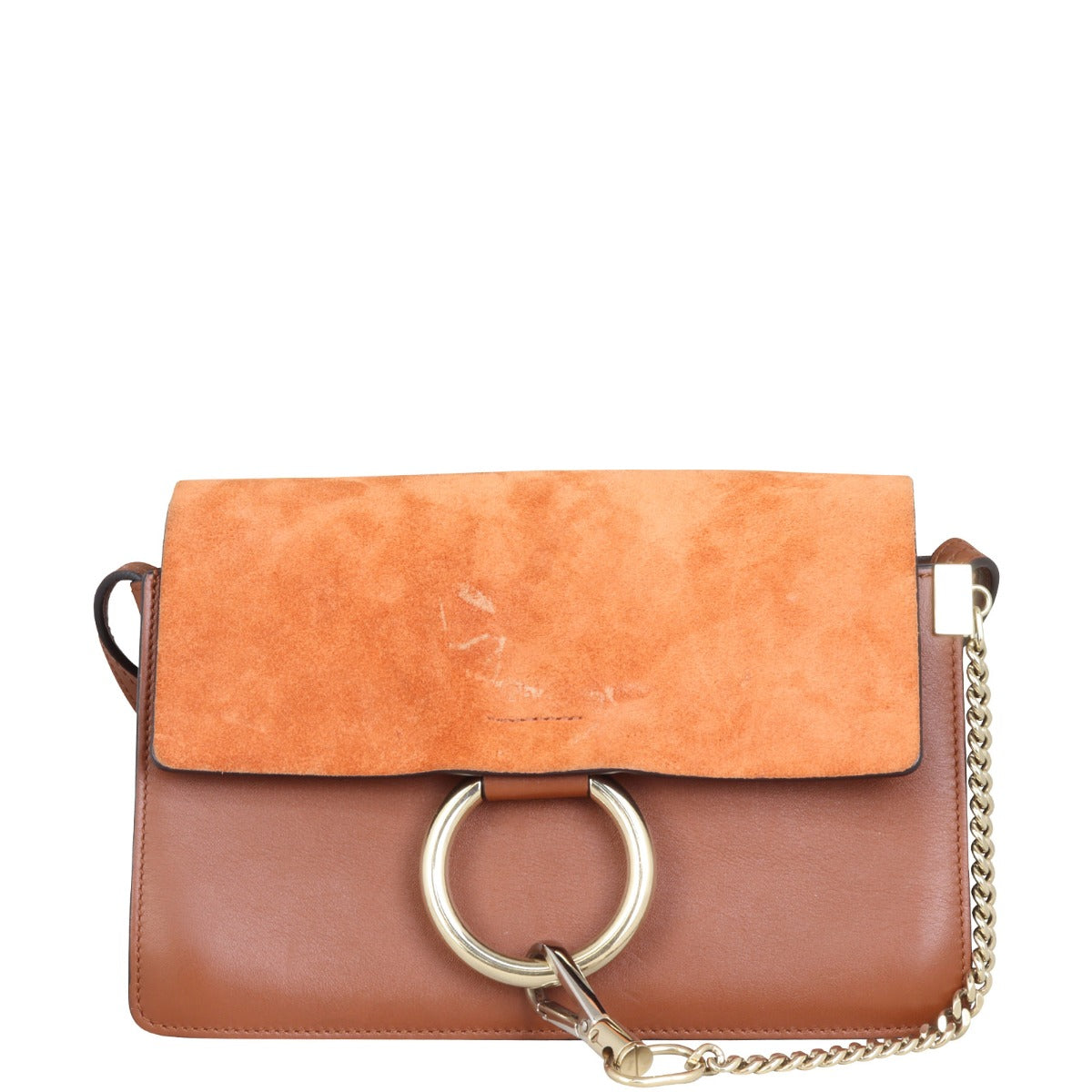 chloe faye small tobacco Chlo Leather Shoulder Bag block panelled design and gold Chlo Faye Small Leather Shoulder