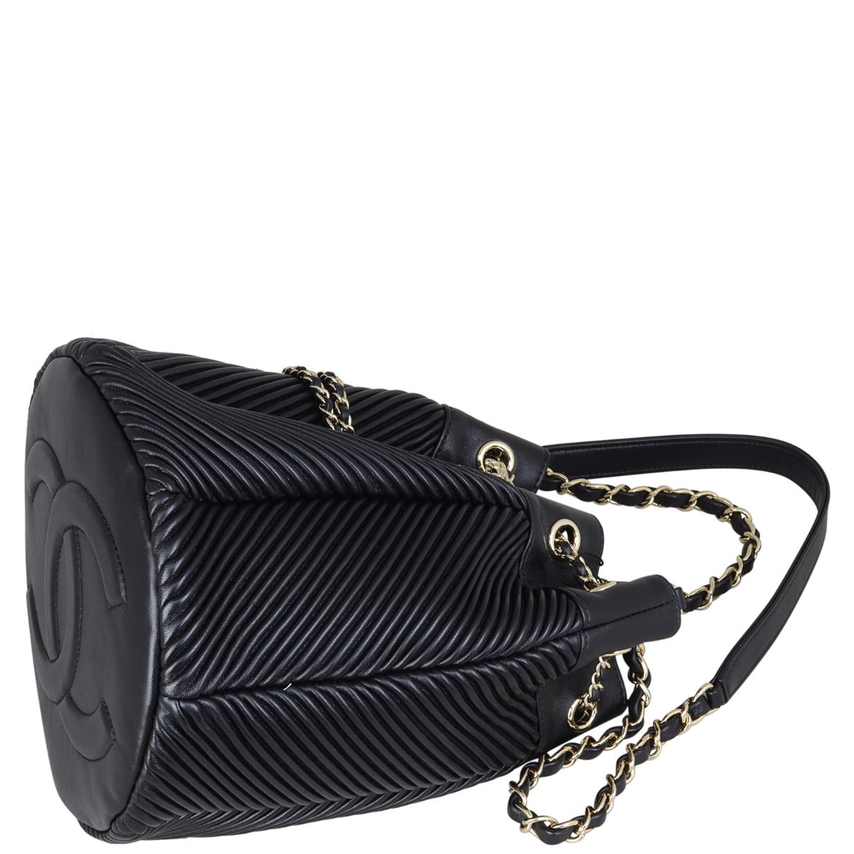 Chanel Drawstring Bucket Bag Chevron Corner Distance