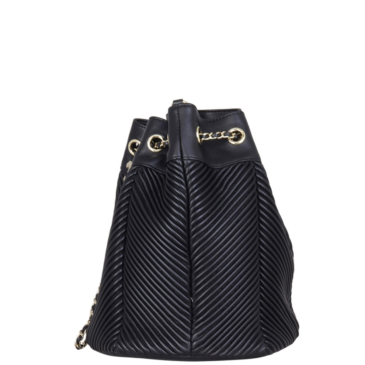 Chanel Drawstring Bucket Bag Chevron Side