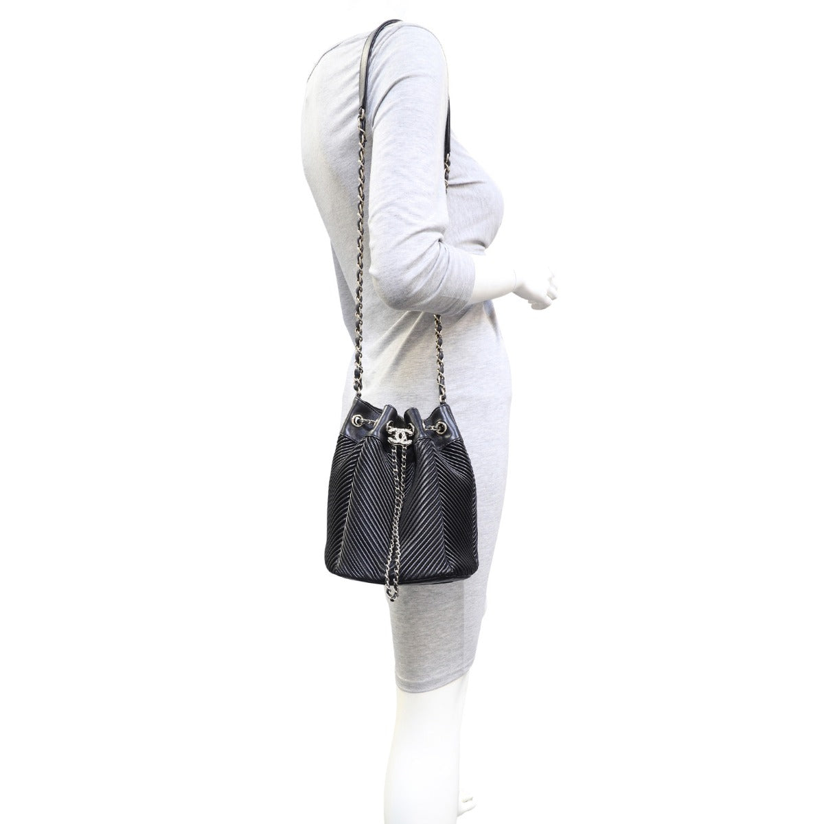 Chanel Drawstring Bucket Bag Chevron Mannequin