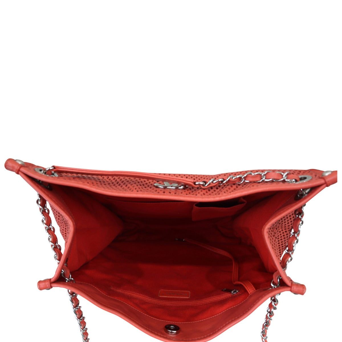 Chanel Perforated Tote (coral) Interior