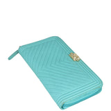 Chanel Boy Long Zip Around Wallet Chevron Corner Distance