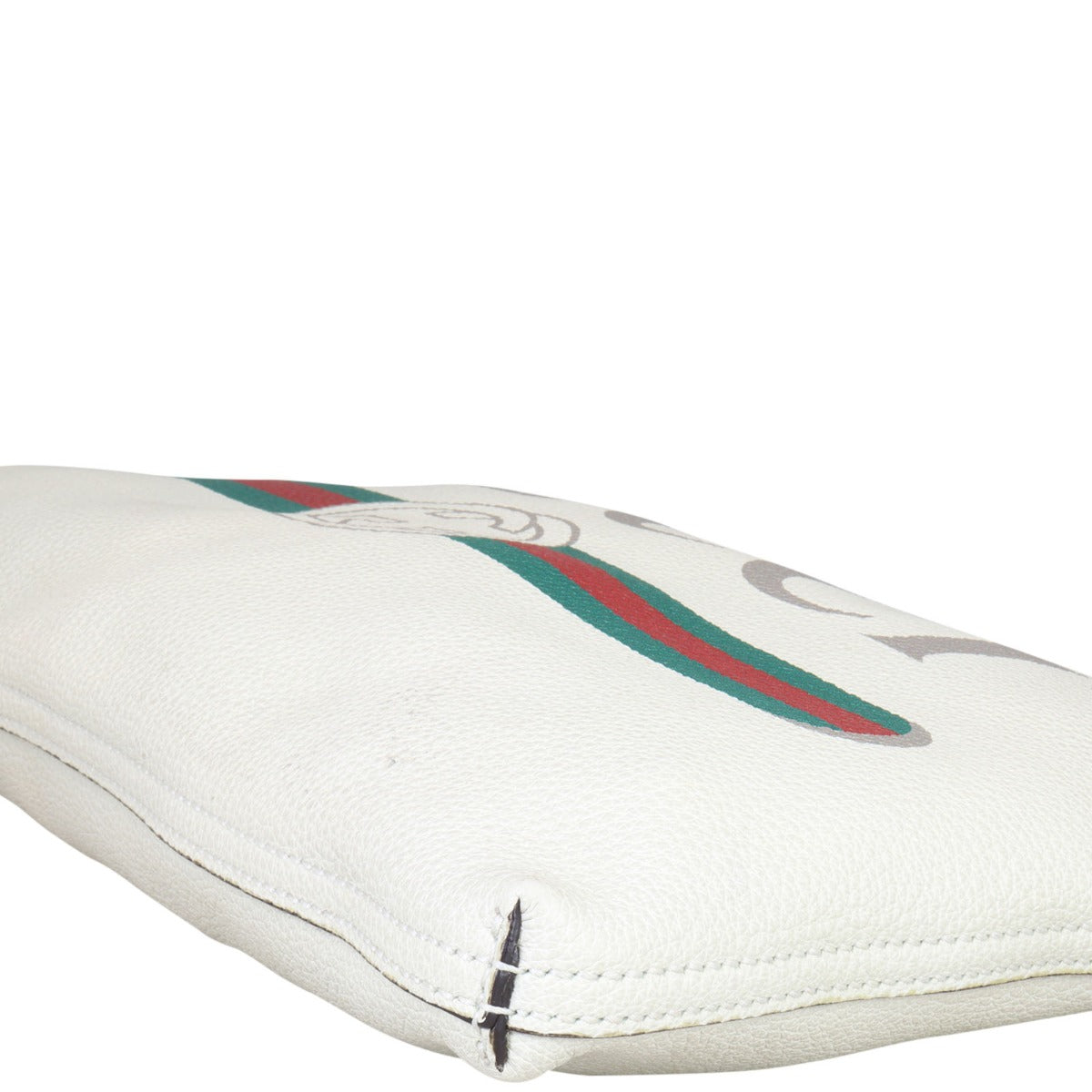 Gucci Logo Print Leather Pouch Corner Closeup