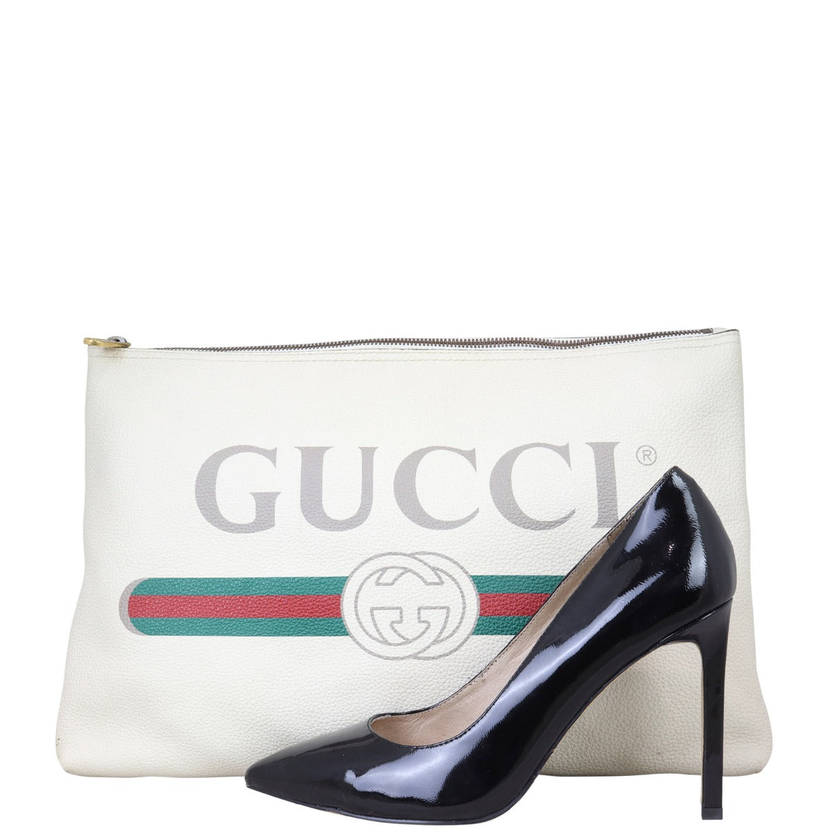 Gucci Logo Print Leather Pouch Shoe
