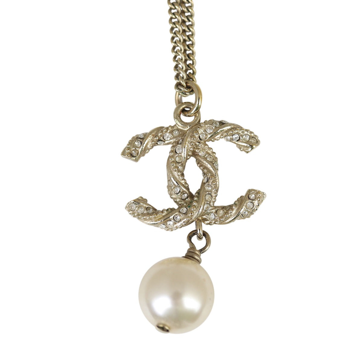 Chanel CC Pearl Drop Pendant Necklace
