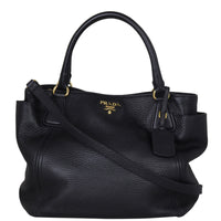 Prada Vitello Daino Side Pocket Tote Front with Strap