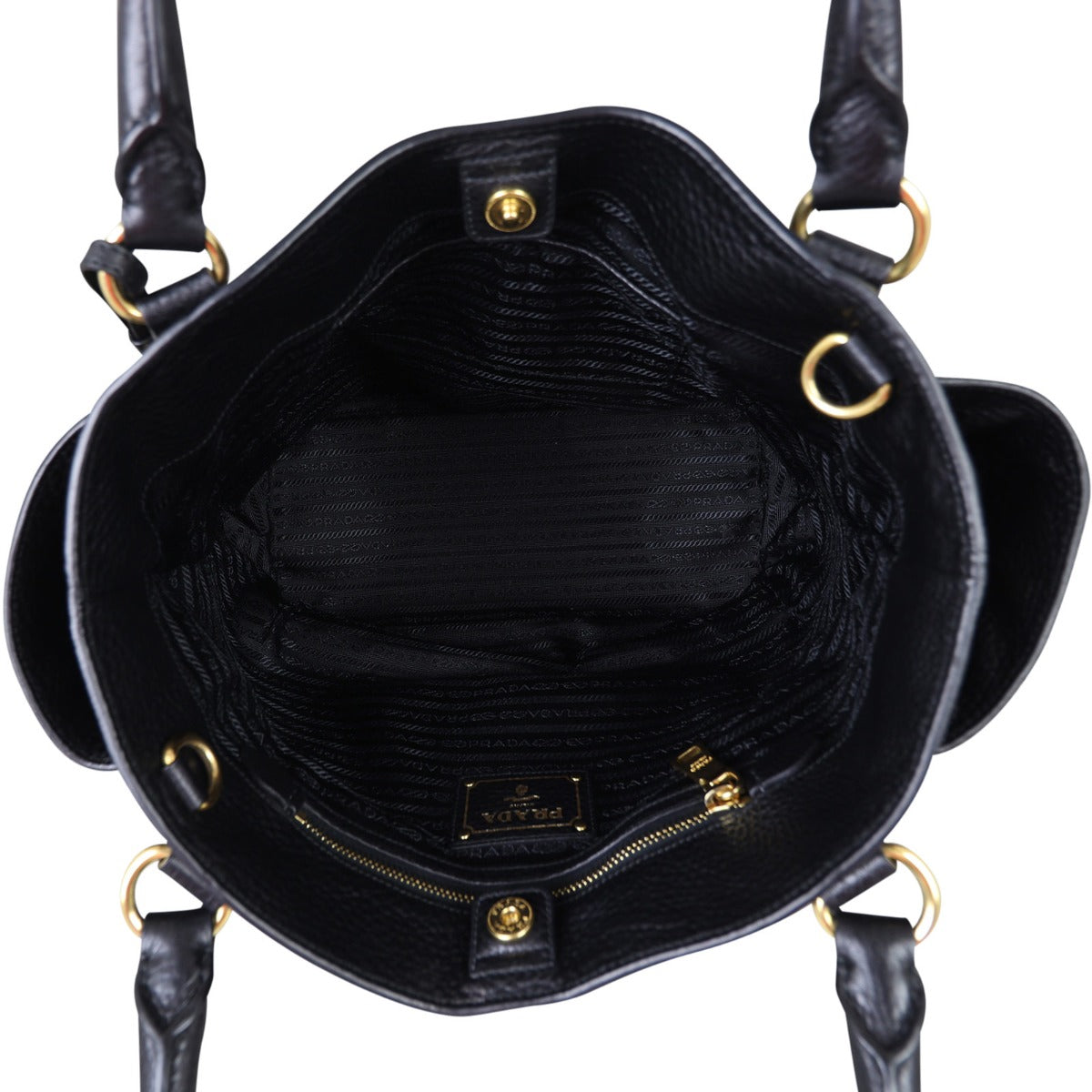 Prada Vitello Daino Side Pocket Tote Interior