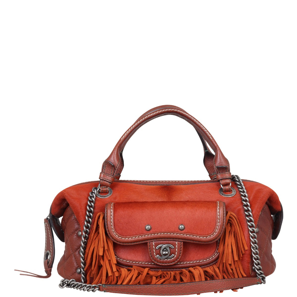 Chanel Pony Hair and Leather Paris-Dallas Bowling Fringe Bag Front with Strap