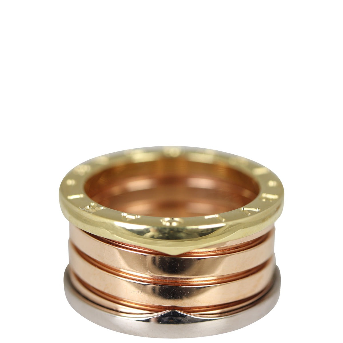 Bvlgari B.Zero1 18k White, Yellow and Rose Gold Three Band Ring