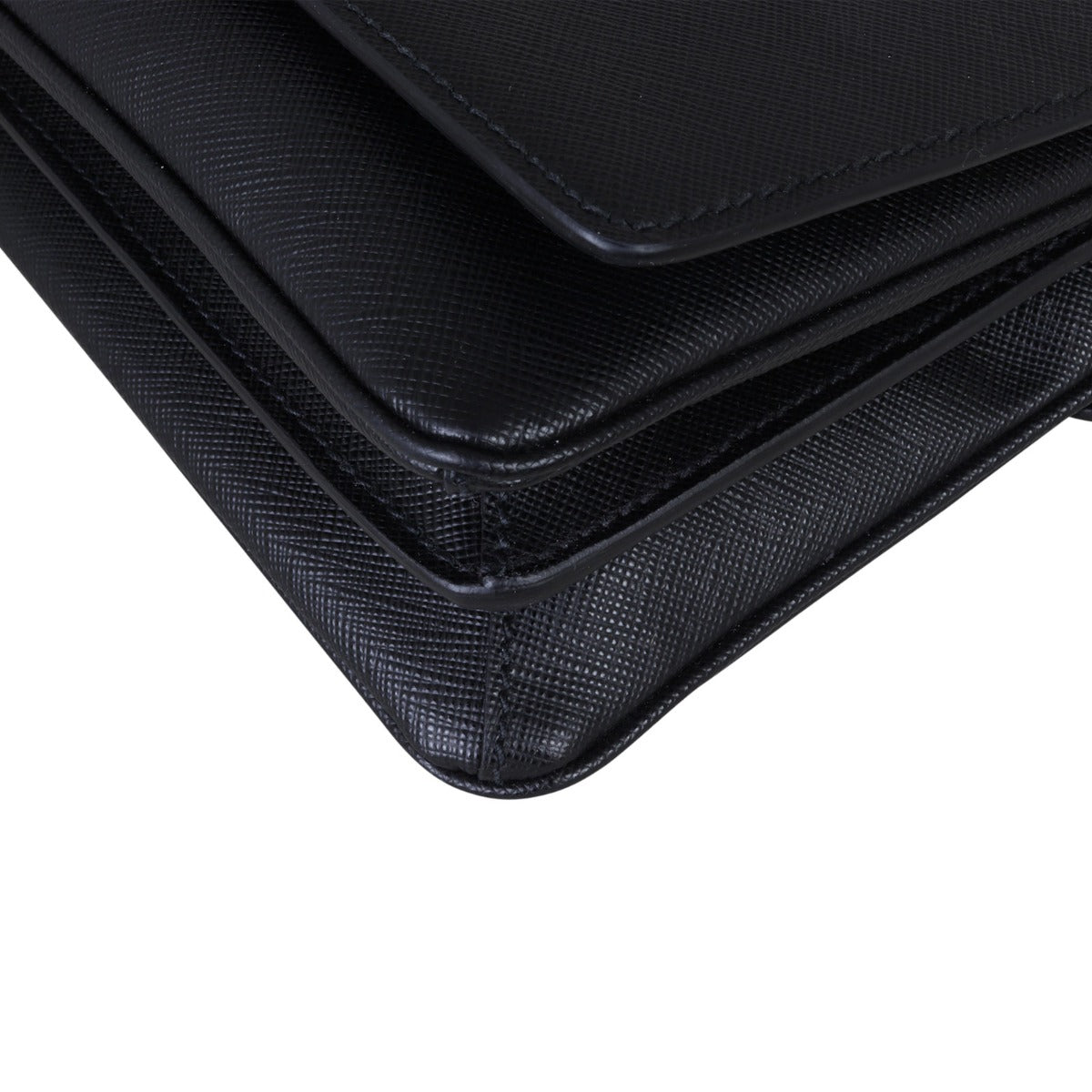 Prada Saffiano Lux Chain Lock Flap Bag Corner Close Up