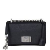 Prada Saffiano Lux Chain Lock Flap Bag  Front Showing Strap