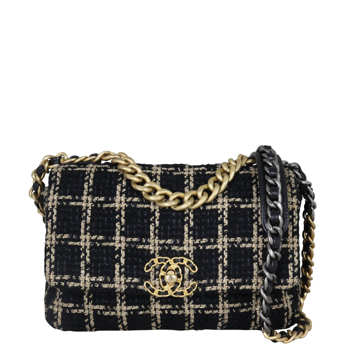 Chanel 19 Tweed Flap Bag Medium Front With Chain