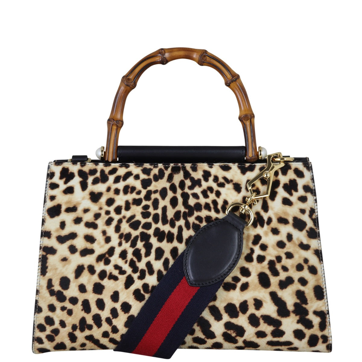 Gucci Nymphaea Top Handle Calf Hair Bag Front With Strap