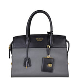 Prada Saffiano City Calf Esplanade Medium (dark grey and black) Front 