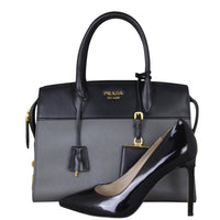 Prada Saffiano City Calf Esplanade Medium (dark grey and black) Shoe