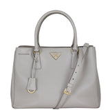Prada Saffiano Lux Tote Medium (light grey) Front With Strap