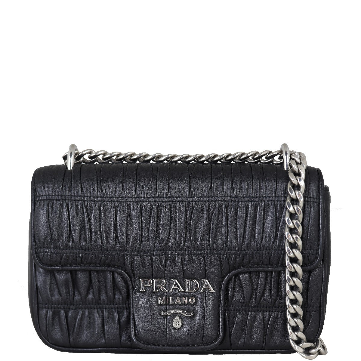 Prada Nappa Gaufre Crossbody Front With Chain