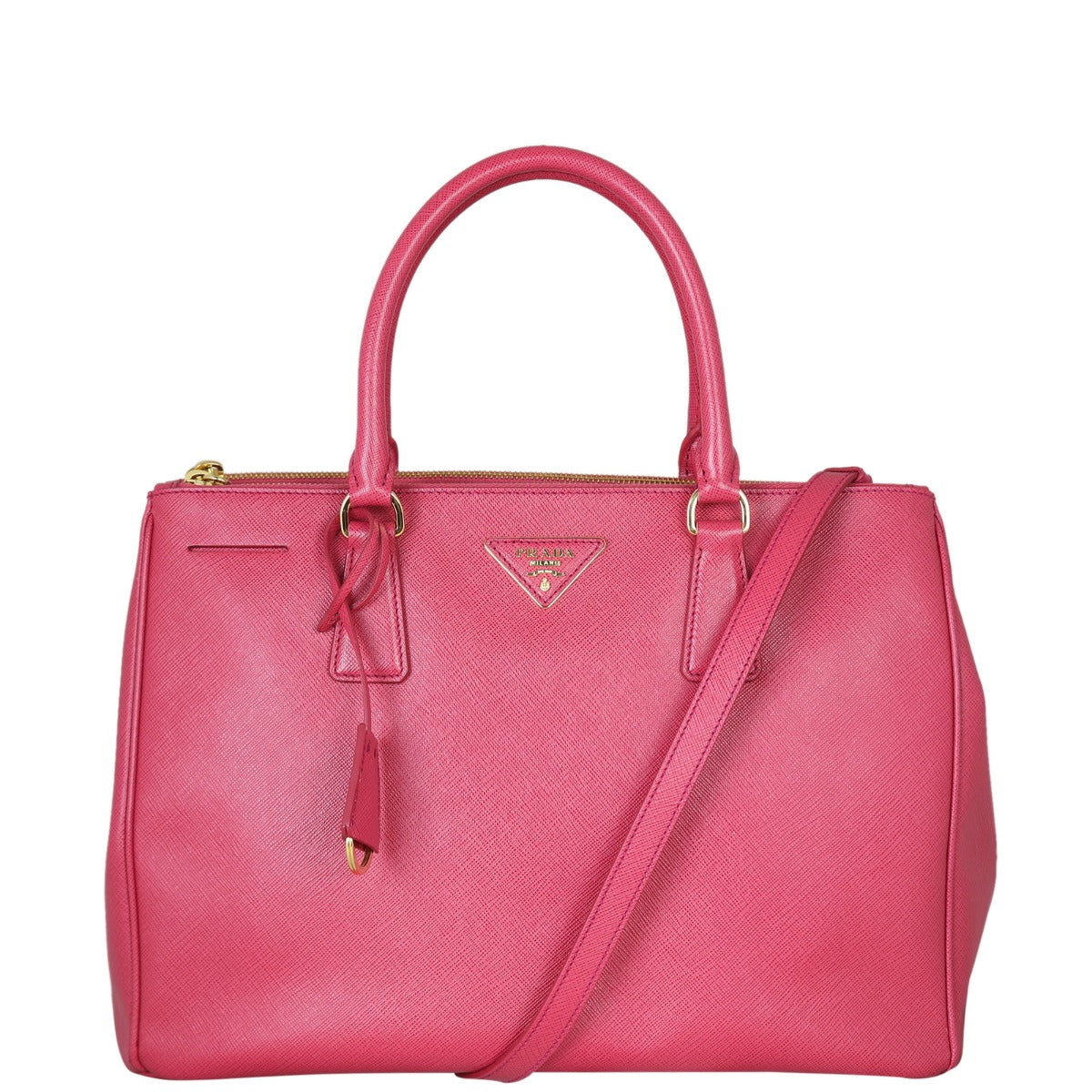 Prada Saffiano Lux Galleria Double Zip Tote Medium Front With STrap`